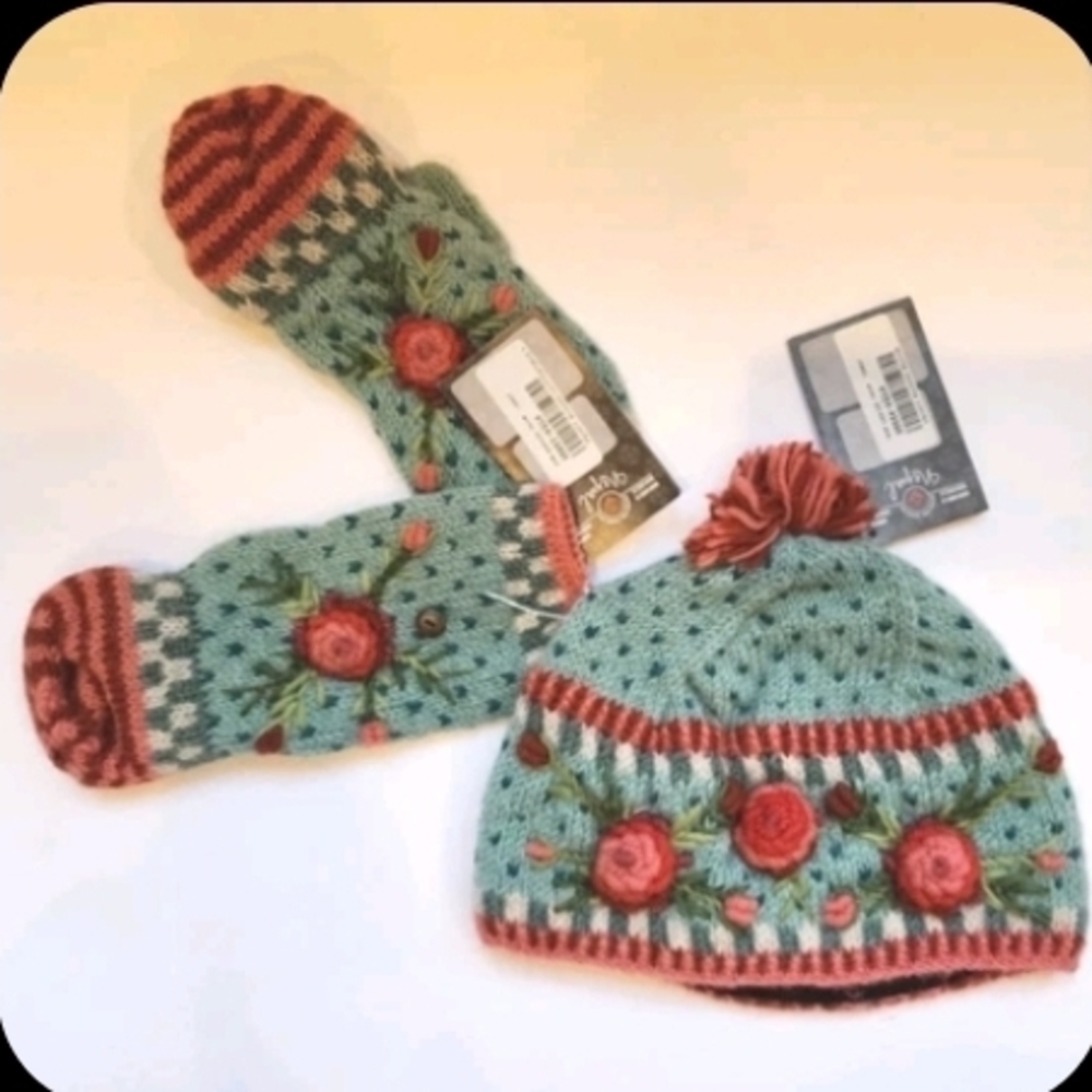 Sundance Blue and Pink Floral Knit Beanie - Picture 2 of 10